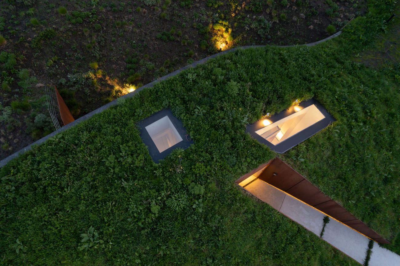 Modern underground house in Netherlands sky view